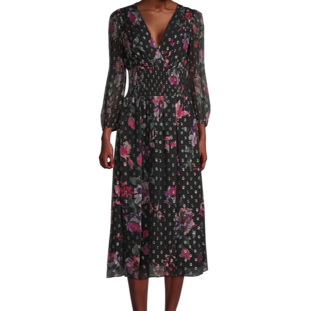 NEW Shoshanna Floral Metallic Midi Dress, size 4 New